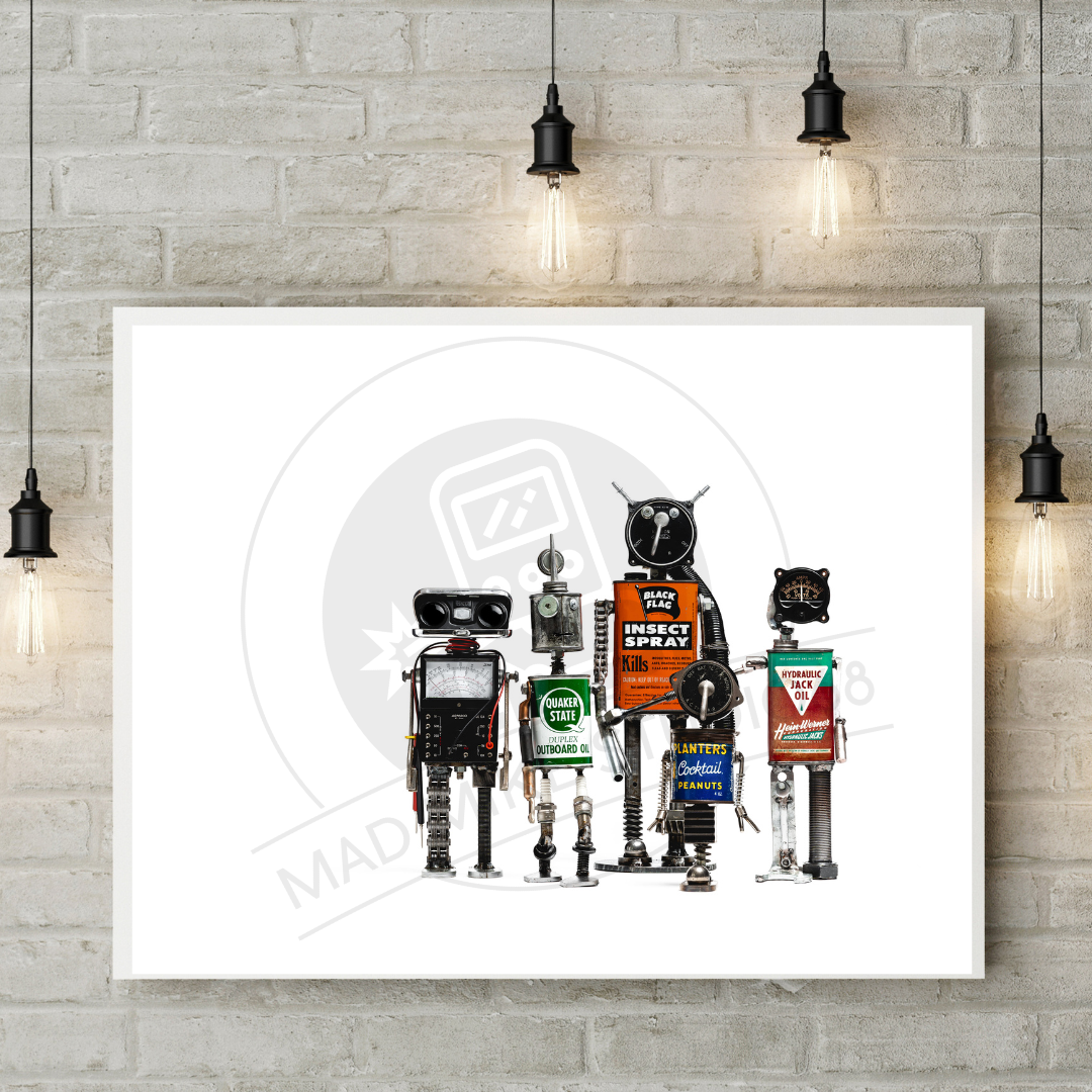Robot Portrait Art Print - Fab Five - Group shot - Centered