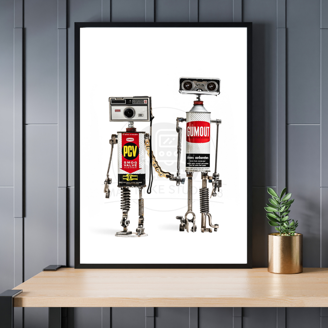 Robot Portrait Art Print- Holding Hands