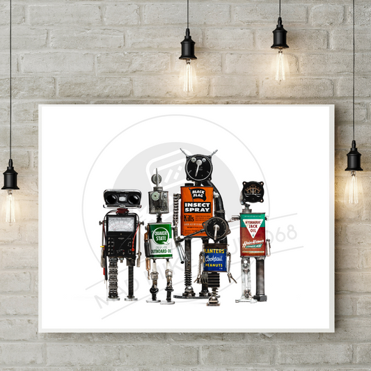 Robot Portrait Art Print - Fab Five - Group shot - Centered