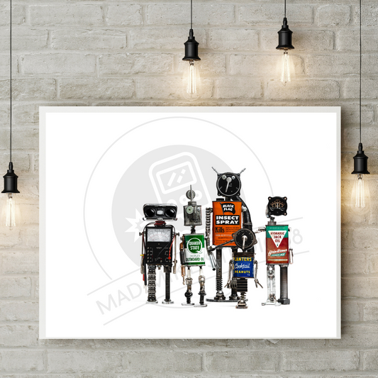 Robot Portrait Art Print - Fab Five - Group shot - We're way off center!